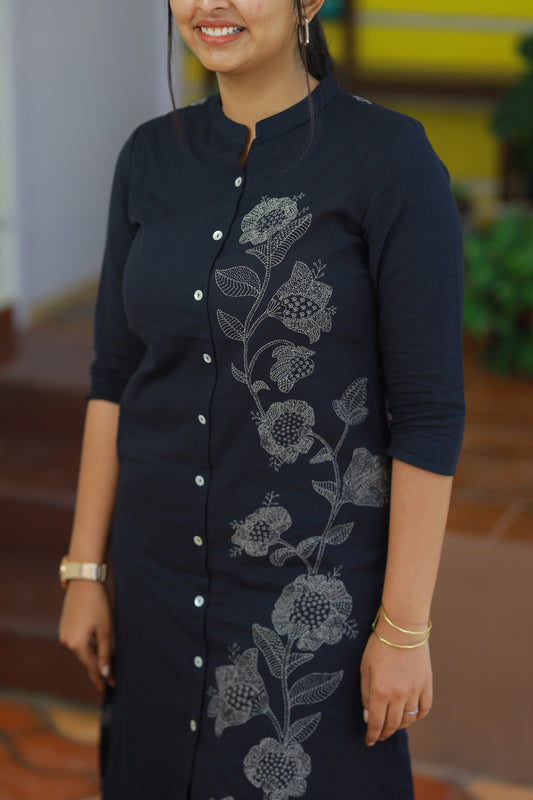 Black One Side Floral Print Co-ord Set