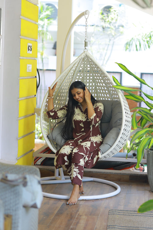 Artistic Floral Brown Co-ord Set