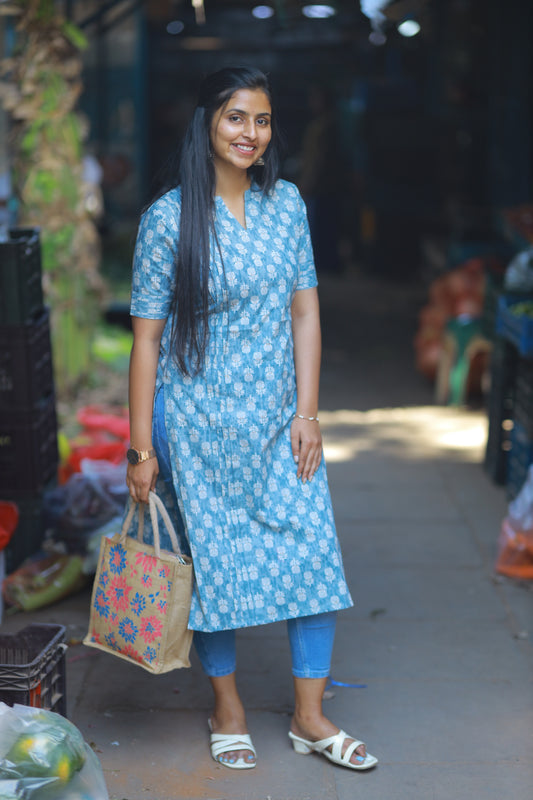 Block Printed Breezy Sky Blue Kurta
