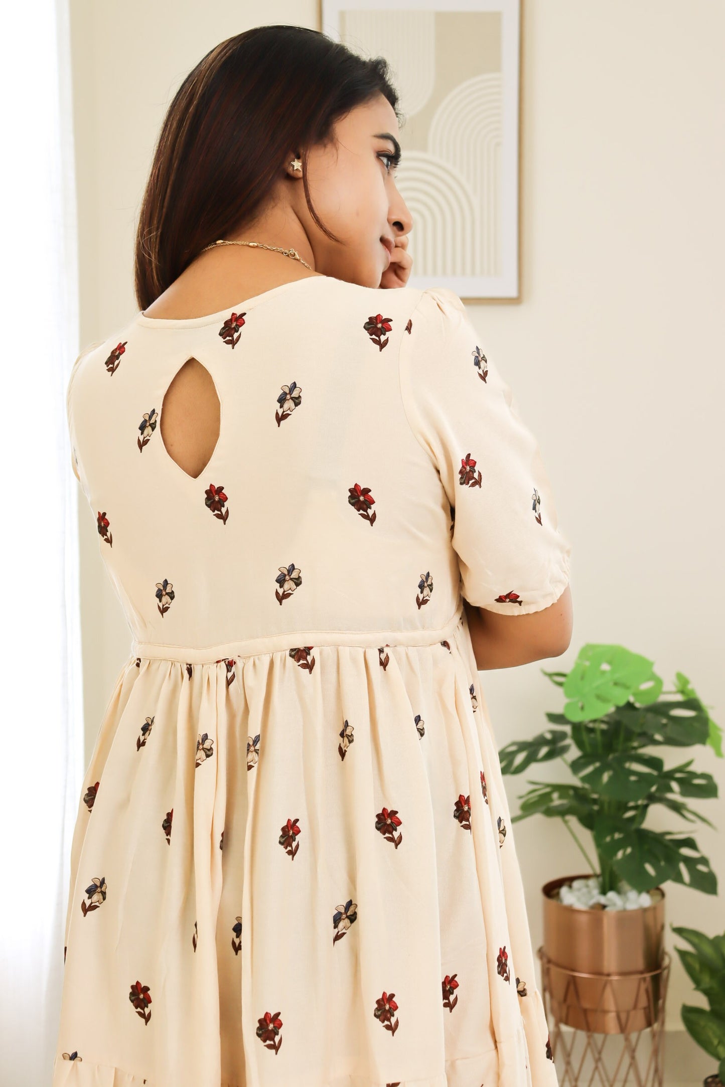 Riya - Beige floral maxi with front tie