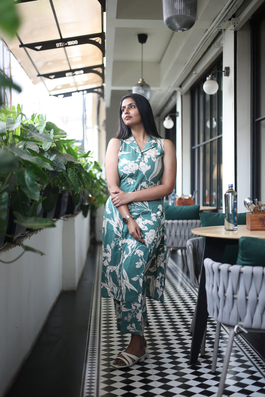 Uma - Floral Green Sleeveless Co-ord Set