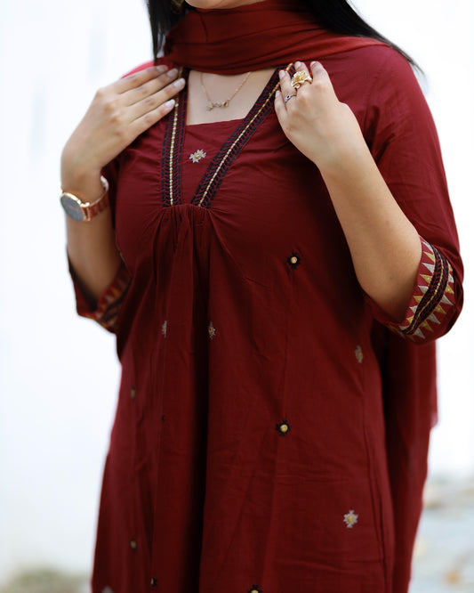 Kaveri - deep maroon 3pc kurta set