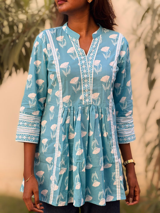 Nila - pastel blue short kurti