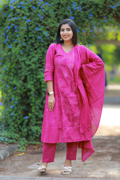 Lily - bright pink embroidered 3pc set