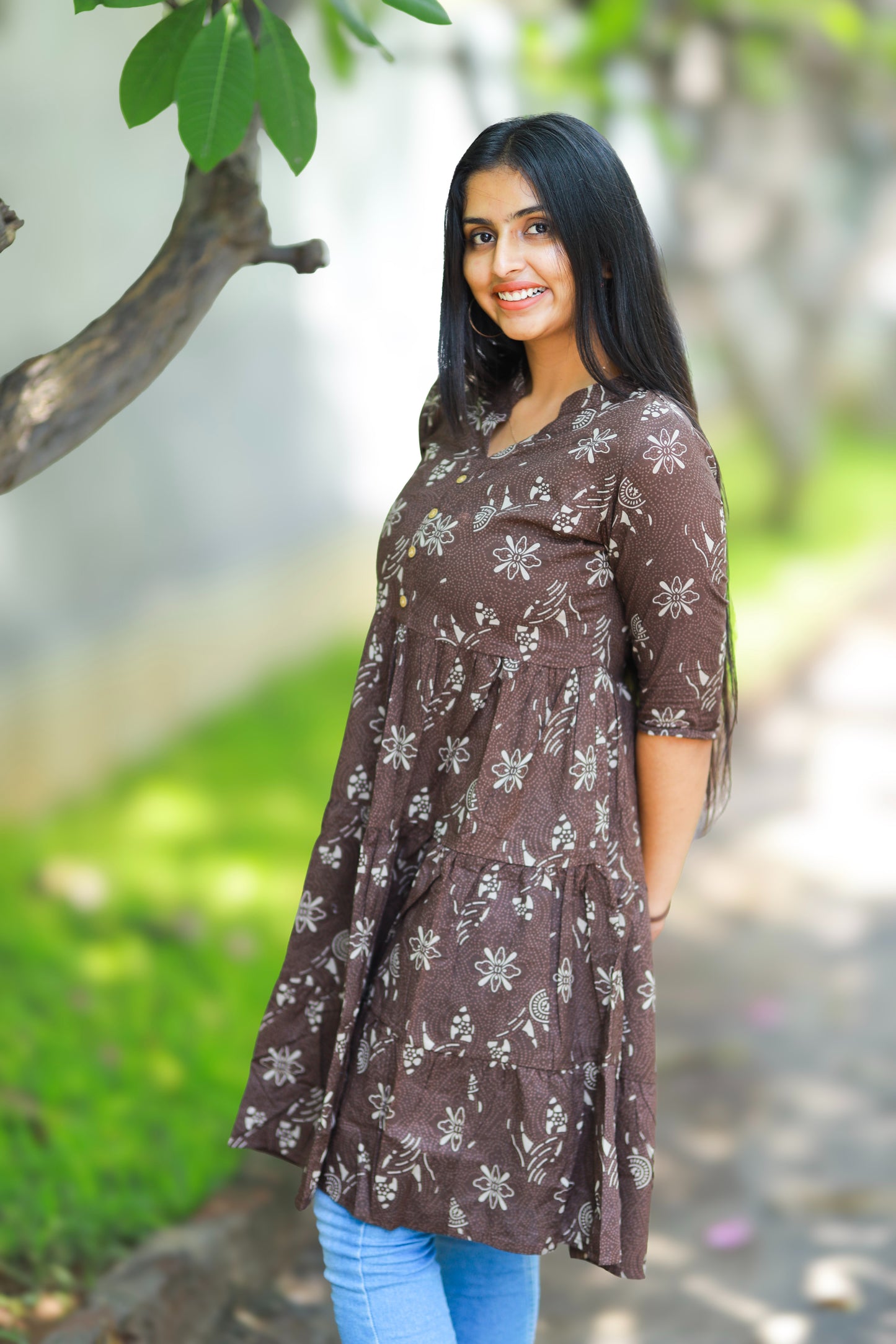 Tessa - brown midi dress