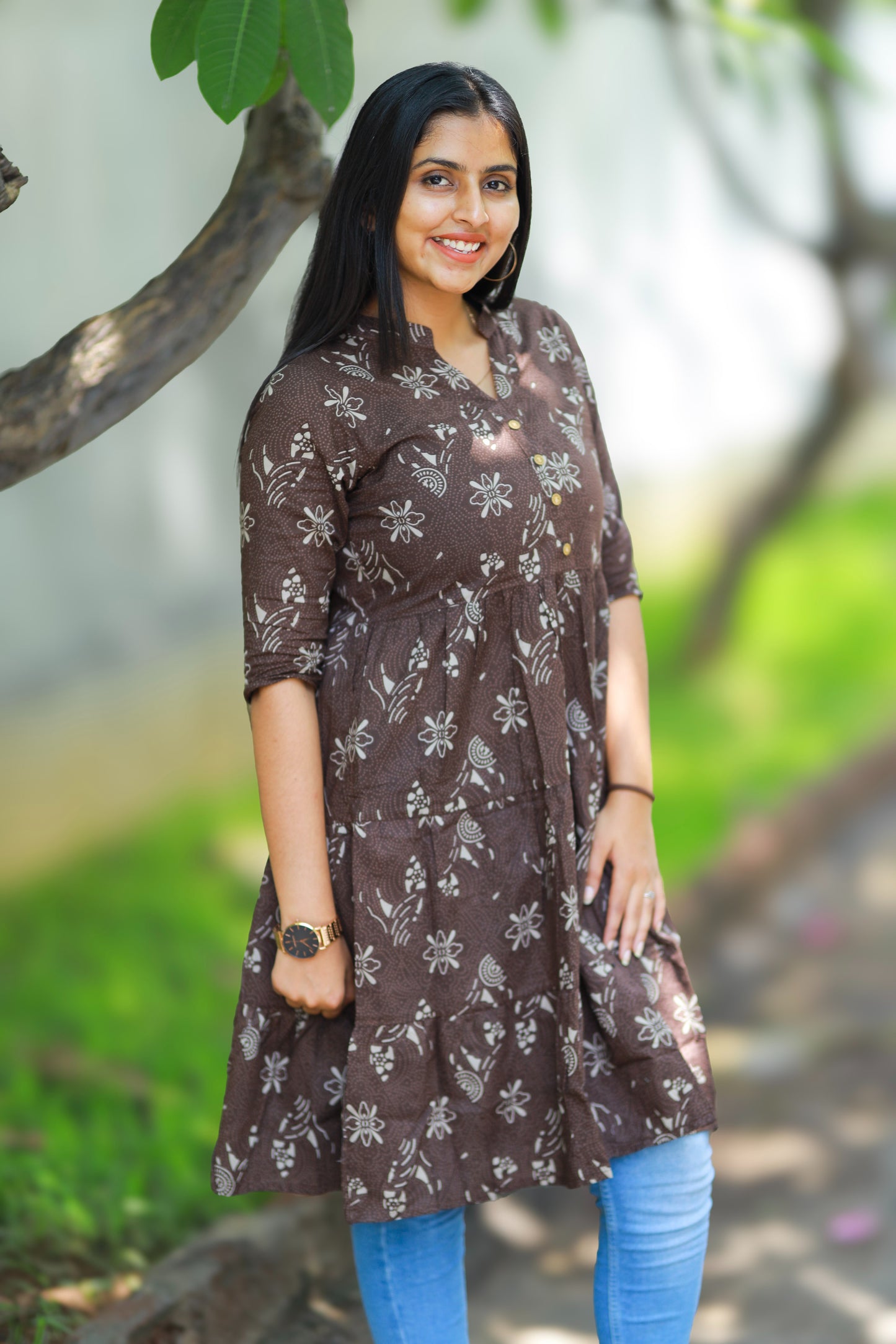 Tessa - brown midi dress