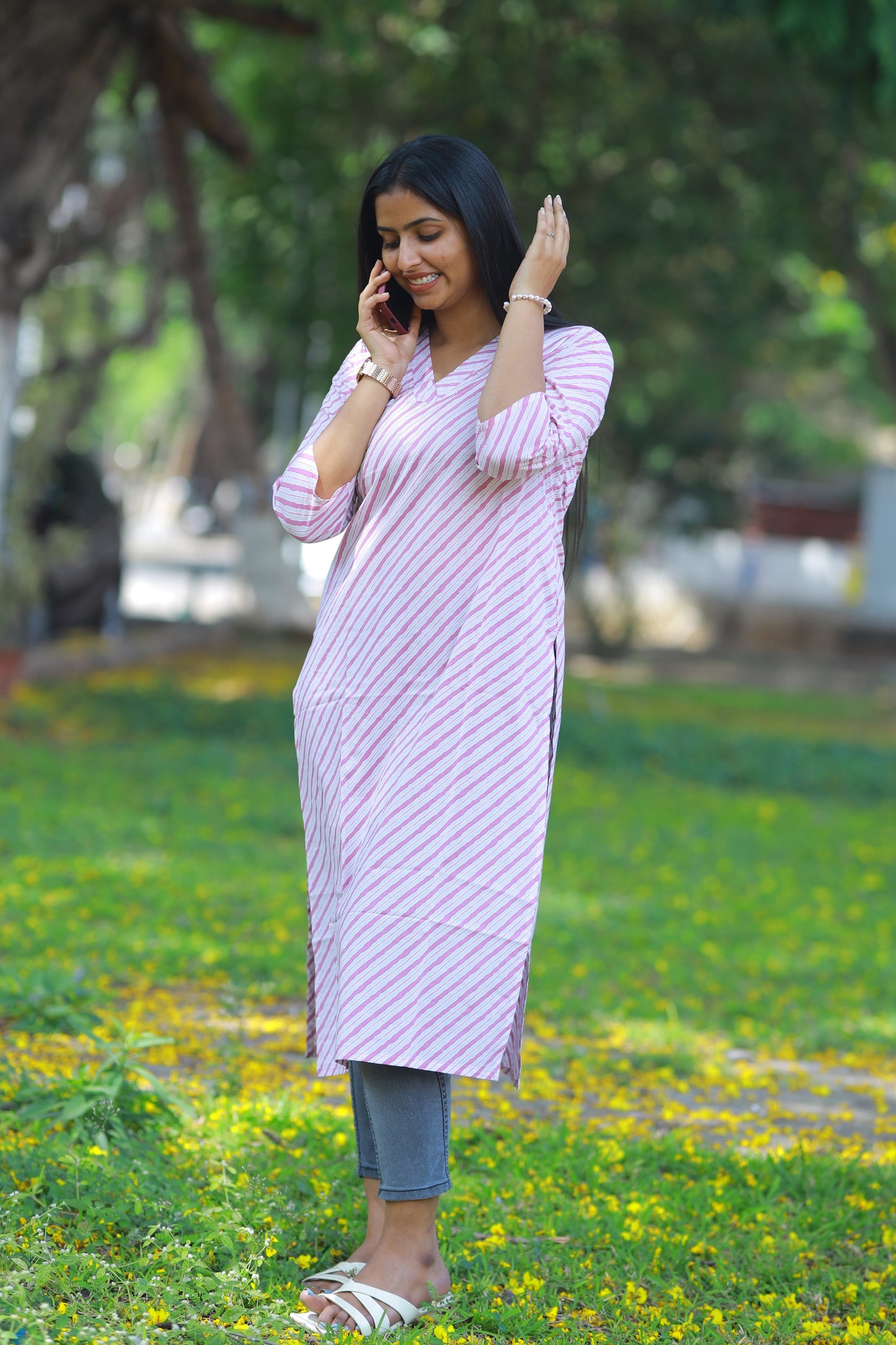Pink Stripes Cotton Kurta