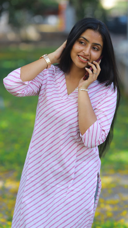 Pink Stripes Cotton Kurta