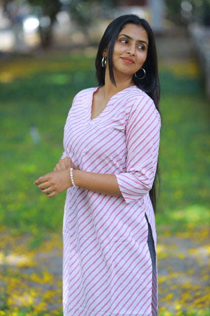 Pink Stripes Cotton Kurta