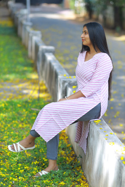 Pink Stripes Cotton Kurta