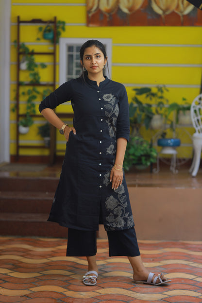 Black One Side Floral Print Co-ord Set