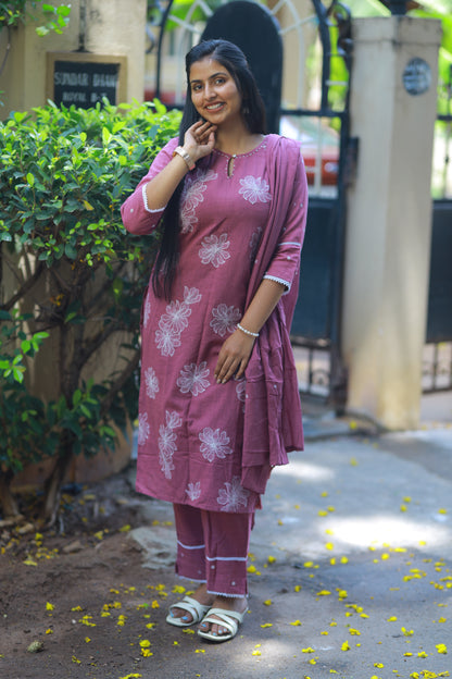 Pink Embroidered 3Pc Kurta Set