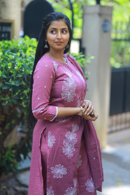 Pink Embroidered 3Pc Kurta Set