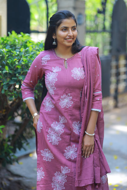 Pink Embroidered 3Pc Kurta Set