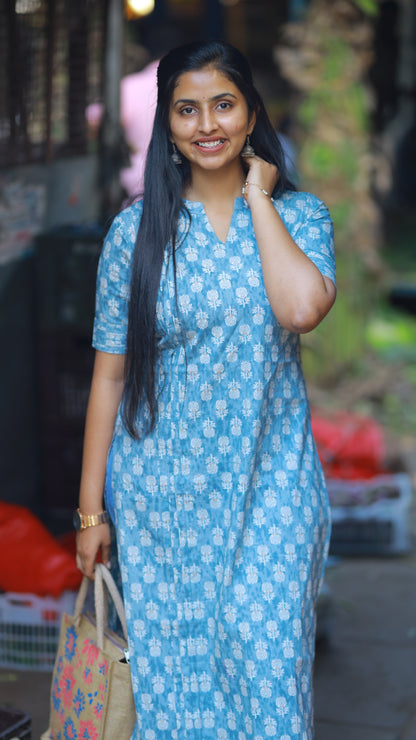 Block Printed Breezy Sky Blue Kurta
