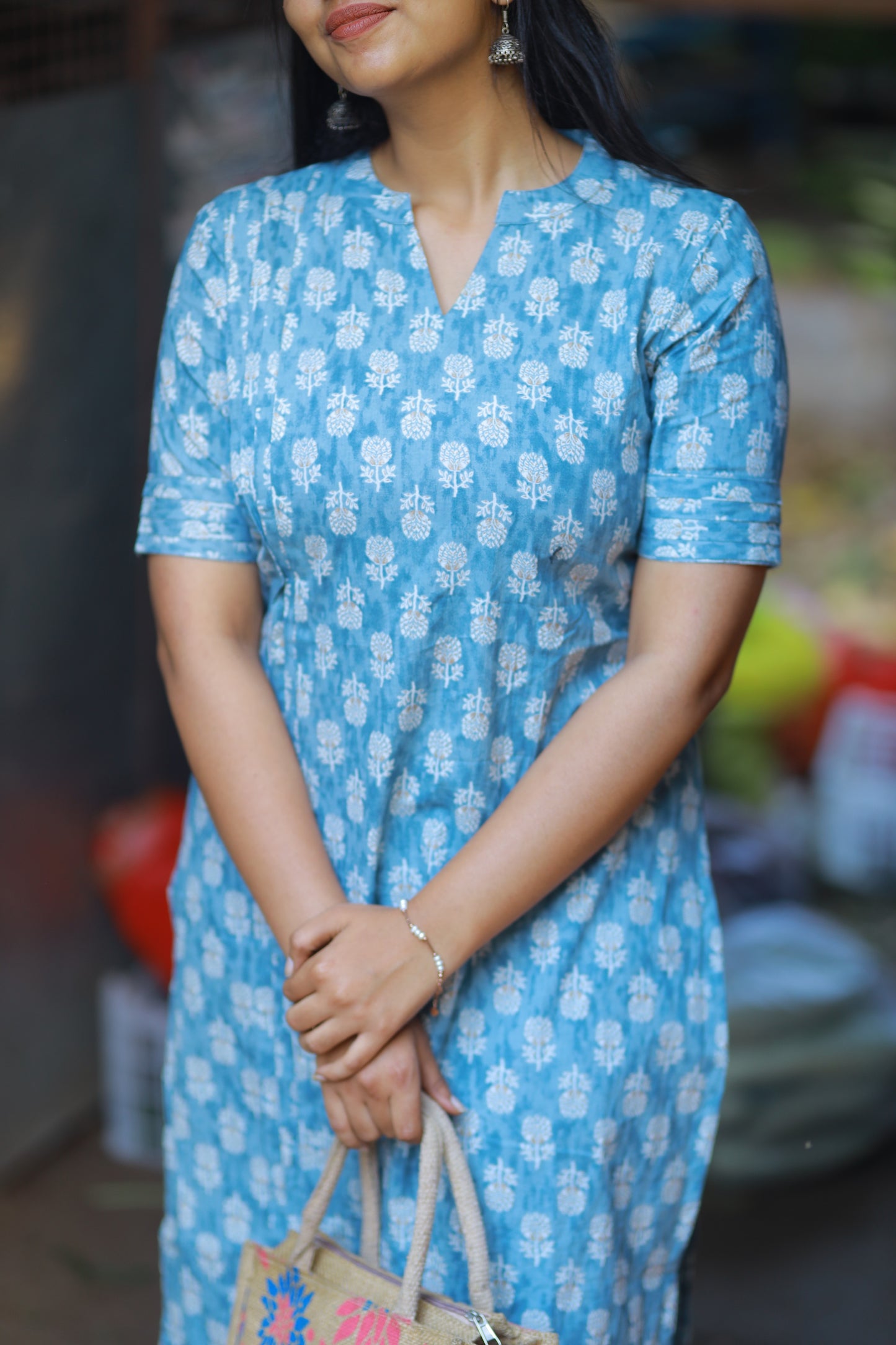 Block Printed Breezy Sky Blue Kurta