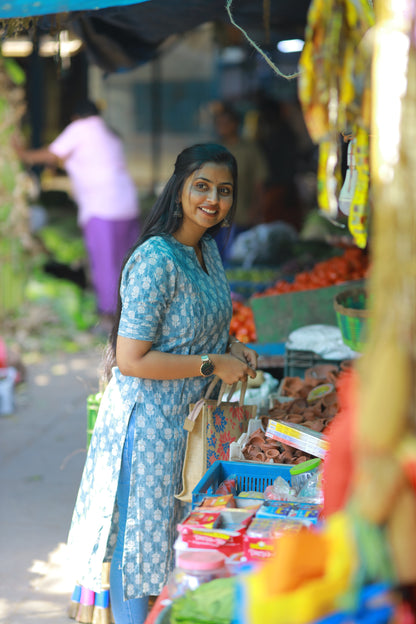 Block Printed Breezy Sky Blue Kurta