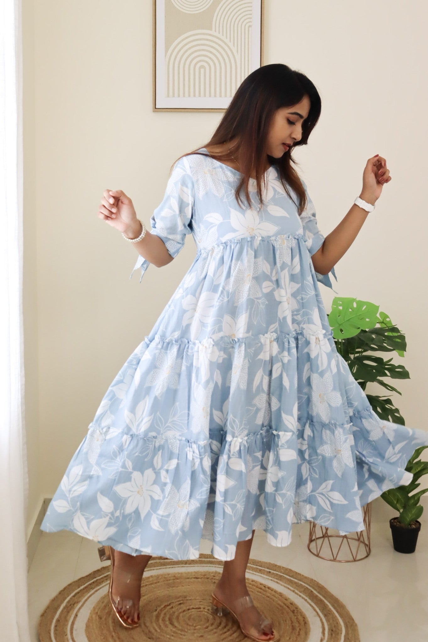 Nisha - Dreamy pastel blue maxi dress with bows