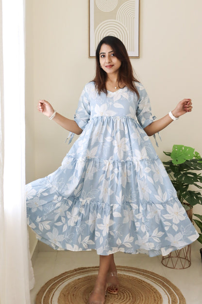 Nisha - Dreamy pastel blue maxi dress with bows