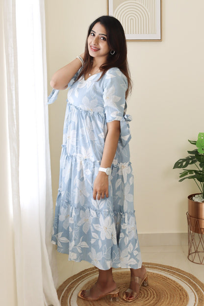 Nisha - Dreamy pastel blue maxi dress with bows