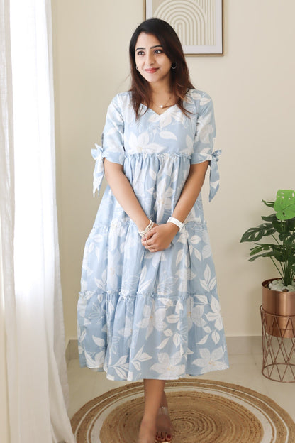 Nisha - Dreamy pastel blue maxi dress with bows