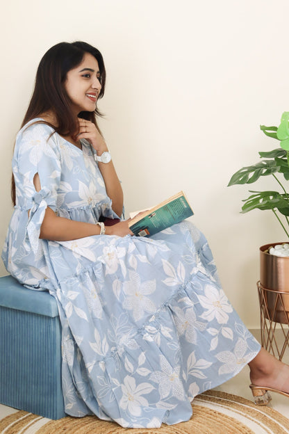 Nisha - Dreamy pastel blue maxi dress with bows