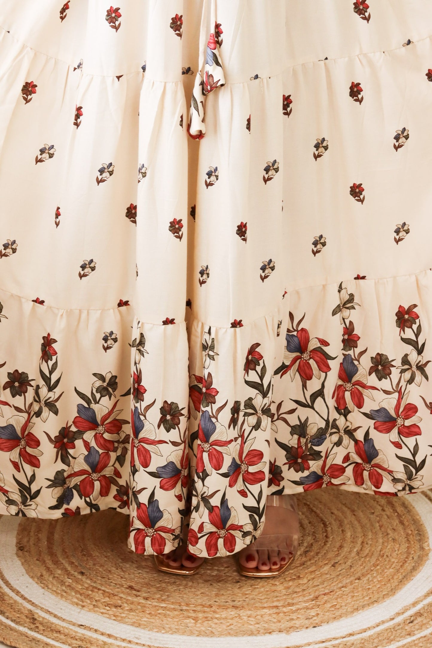 Riya - Beige floral maxi with front tie