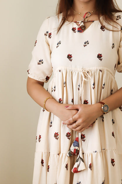 Riya - Beige floral maxi with front tie