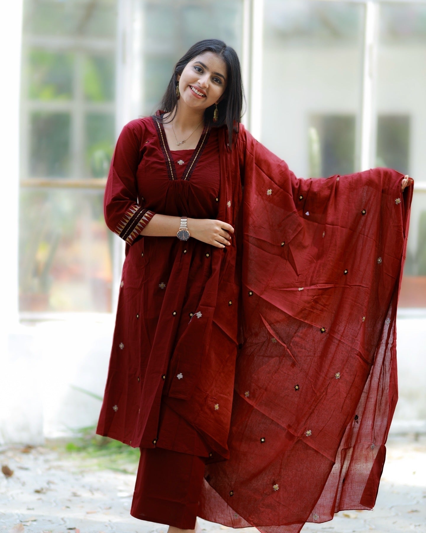Kaveri - deep maroon 3pc kurta set