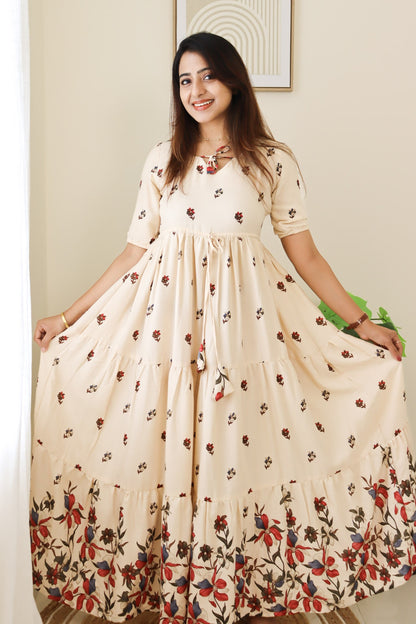 Riya - Beige floral maxi with front tie