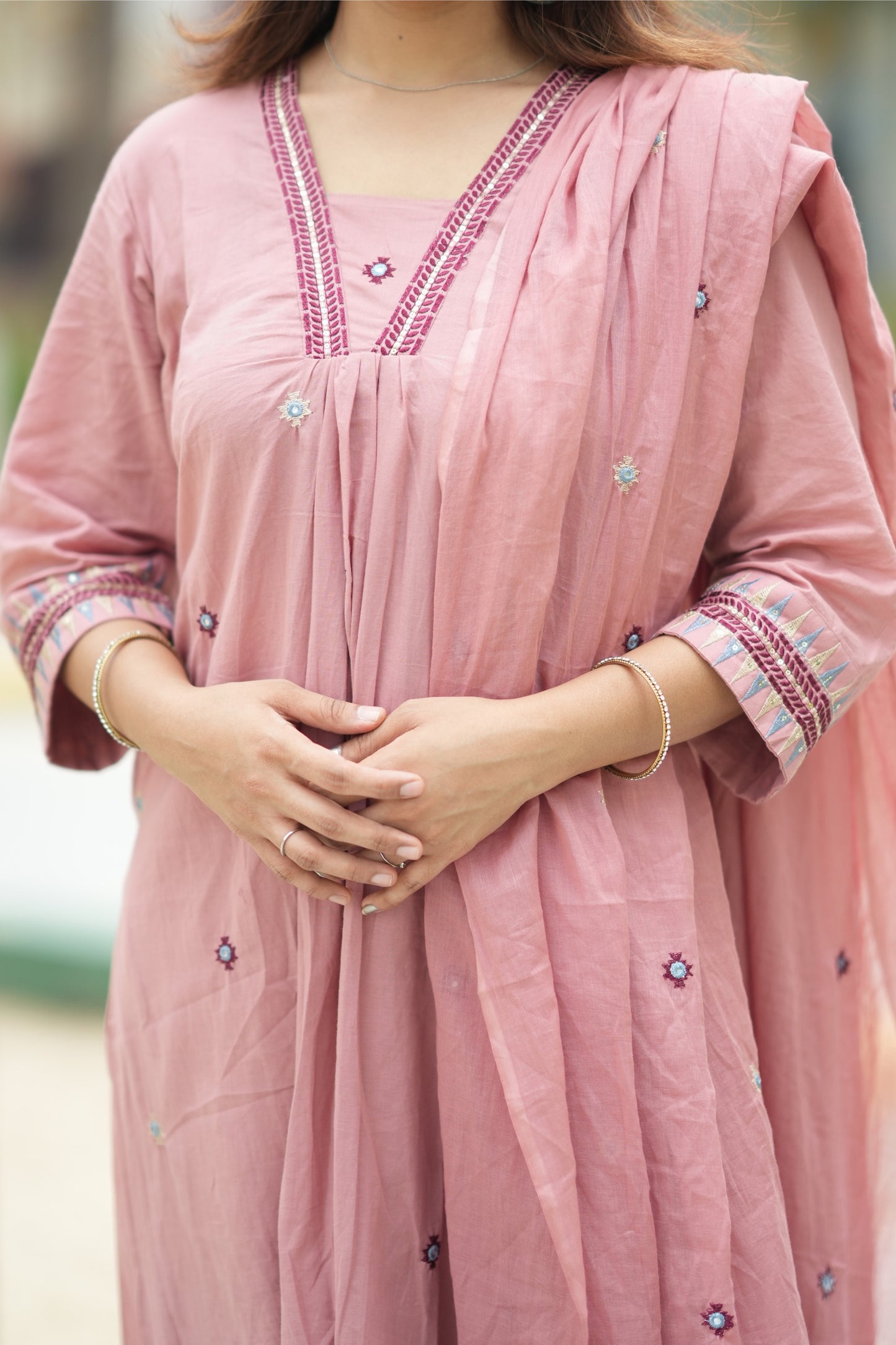 Nyra - 3pc pink embroidered kurta set