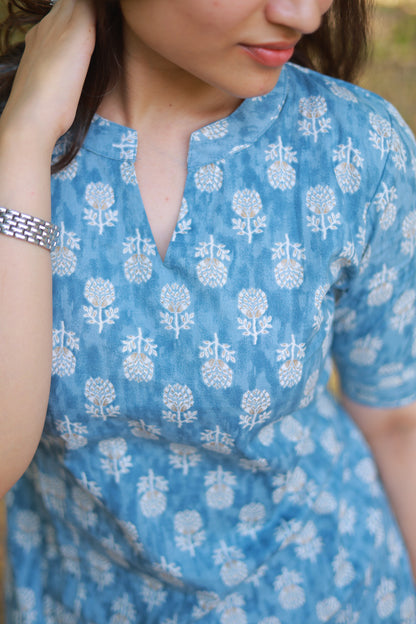 Block Printed Breezy Sky Blue Kurta