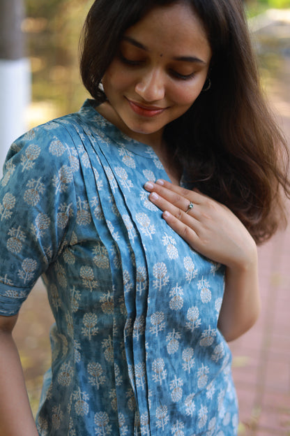 Block Printed Breezy Sky Blue Kurta