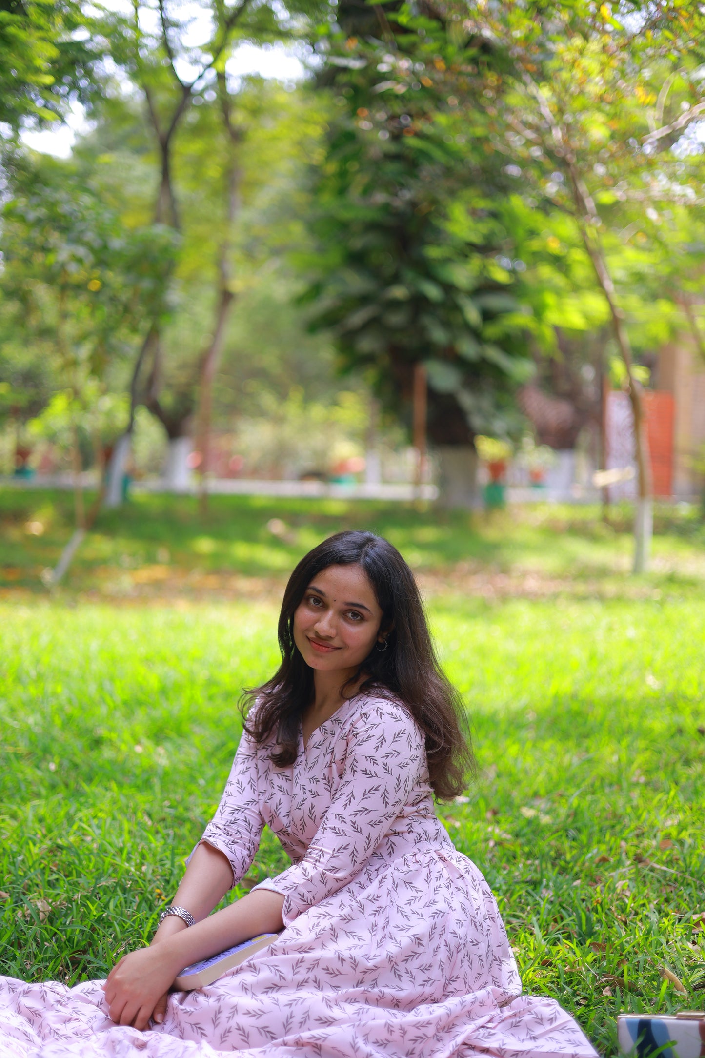 Pink Maxi with Elegant Leaf Print