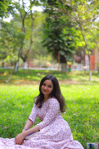 Pink Maxi with Elegant Leaf Print