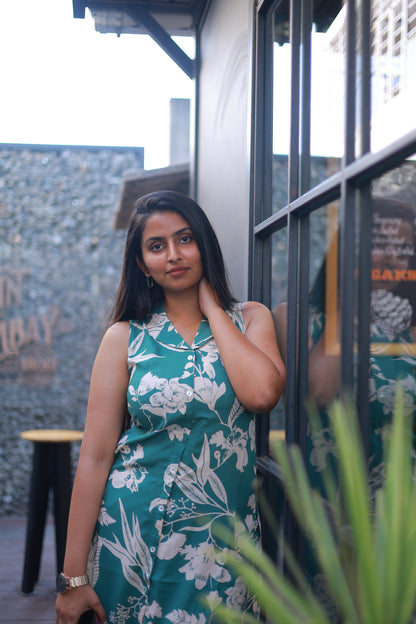 Uma - Floral Green Sleeveless Co-ord Set