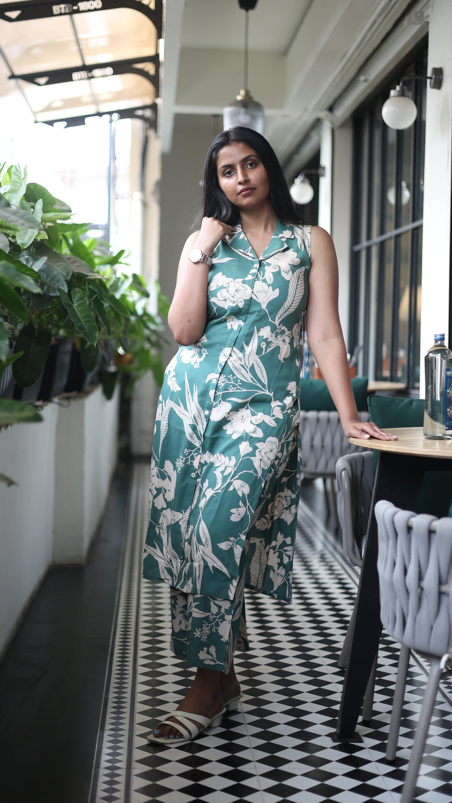 Uma - Floral Green Sleeveless Co-ord Set