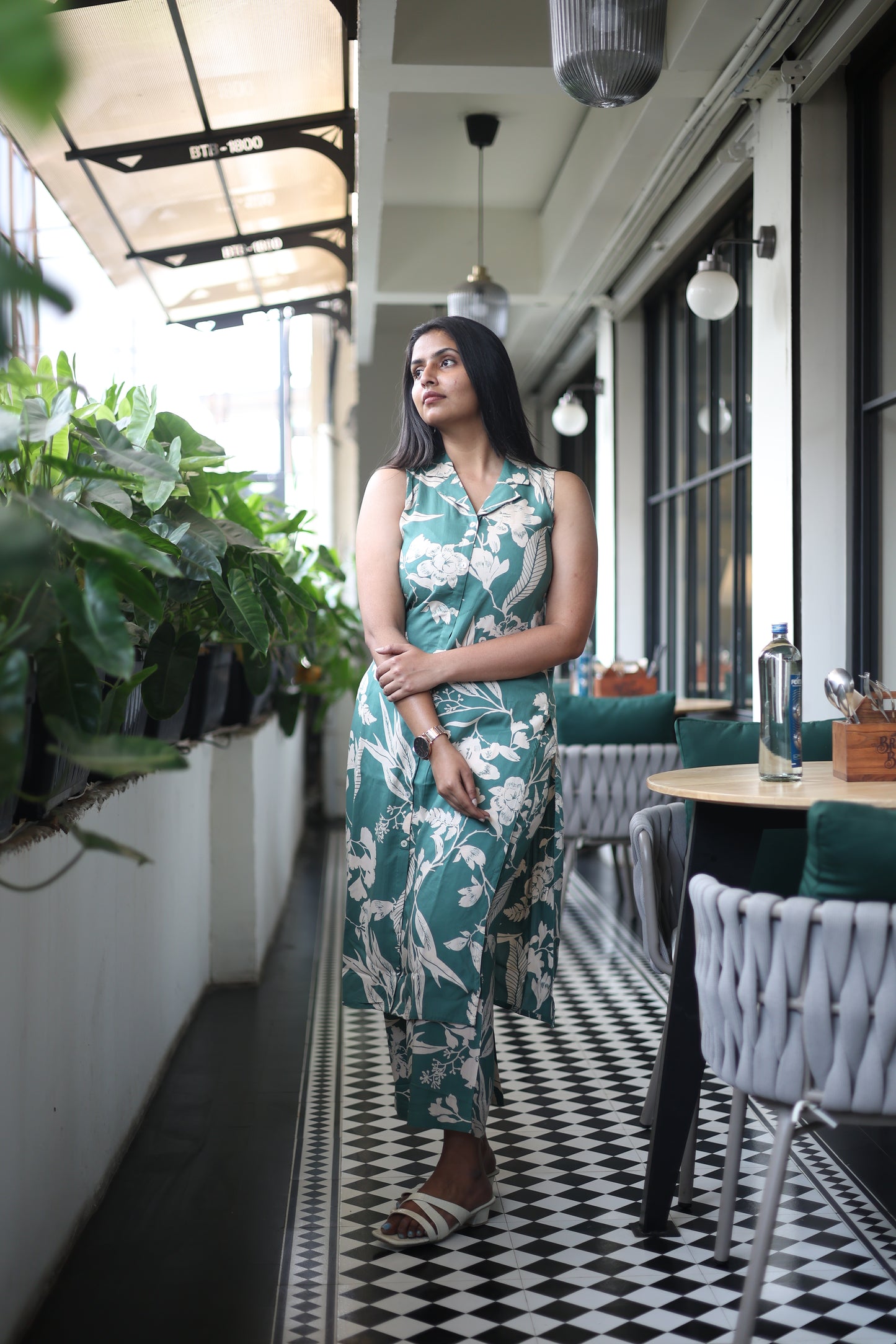 Uma - Floral Green Sleeveless Co-ord Set