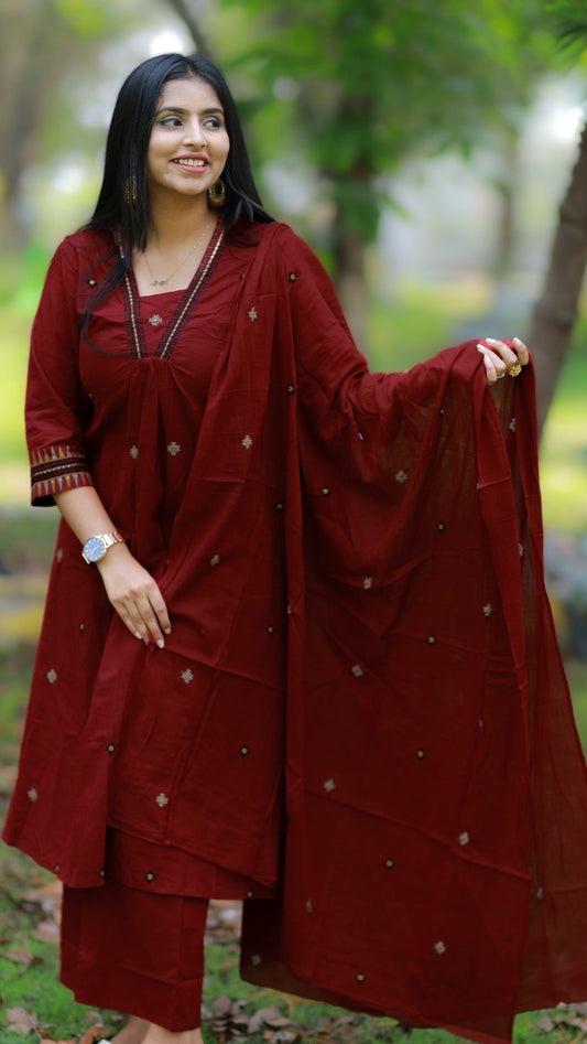 Kaveri - deep maroon 3pc kurta set