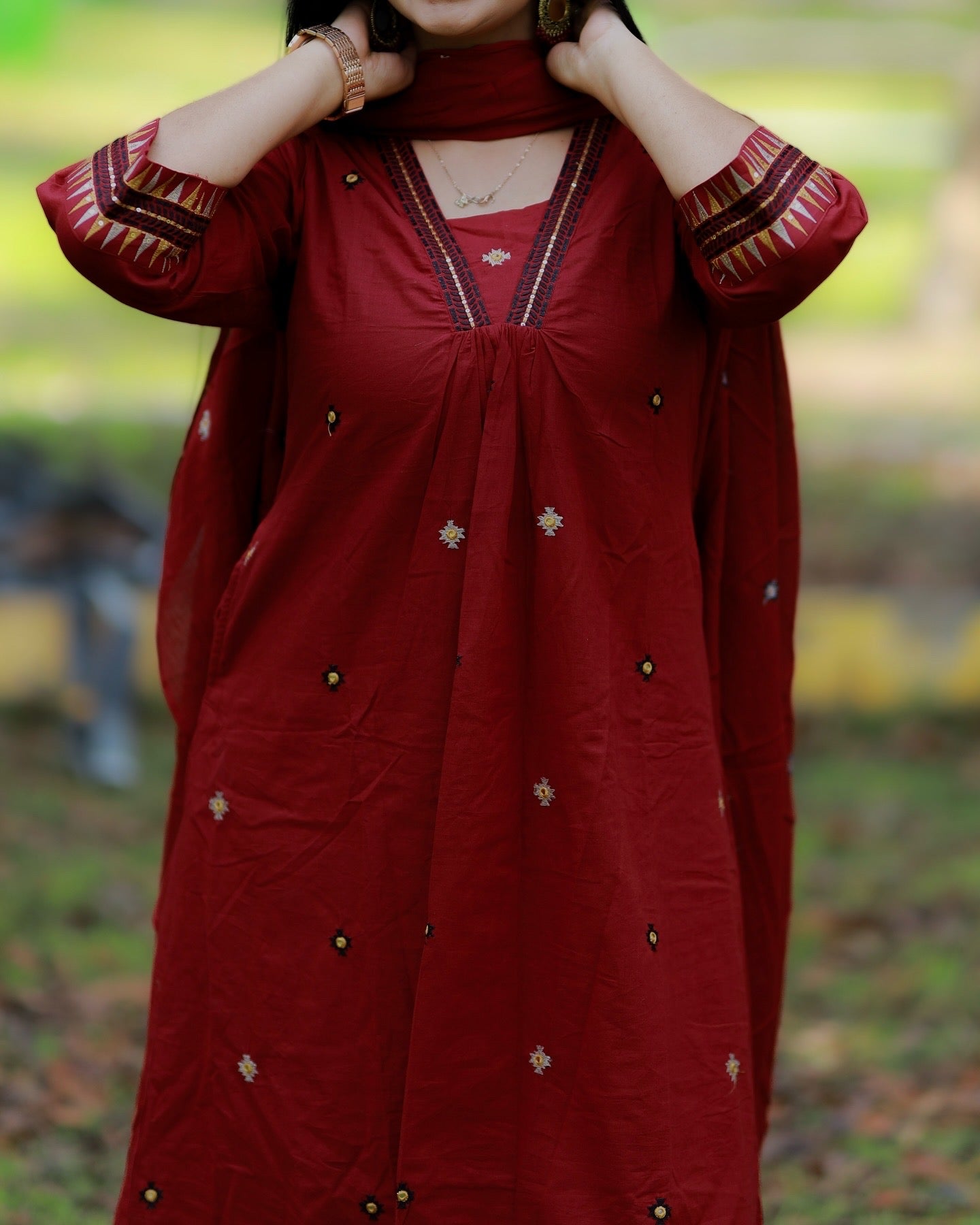 Kaveri - deep maroon 3pc kurta set