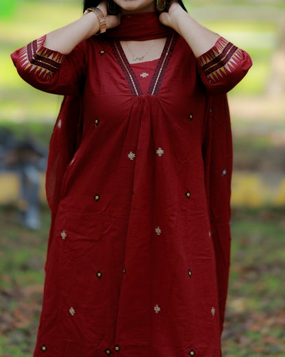 Kaveri - deep maroon 3pc kurta set