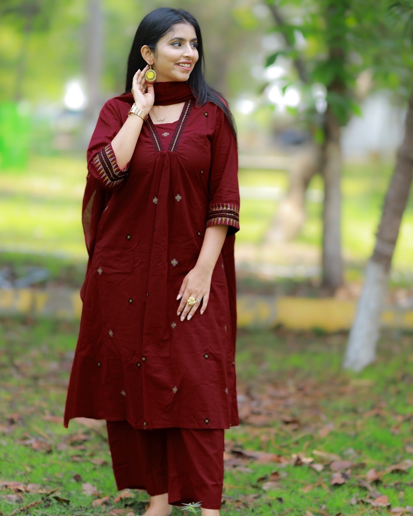 Kaveri - deep maroon 3pc kurta set