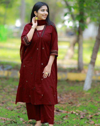 Kaveri - deep maroon 3pc kurta set