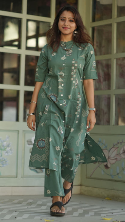 Aarthi - Green printed co-ords