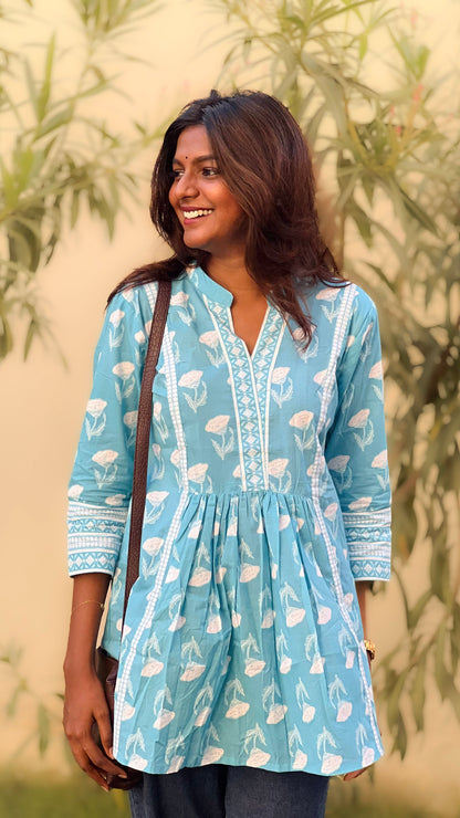 Nila - pastel blue short kurti